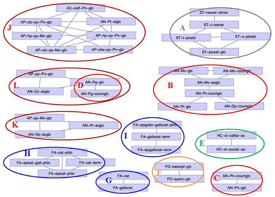 Correlation network (correlations >0.8) established from the Log (concentration I/concentration NI)