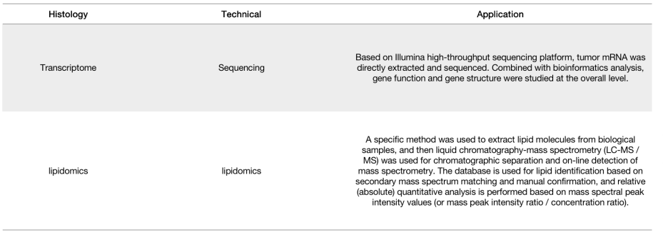 Tumor transcriptomics and lipidomics analysis