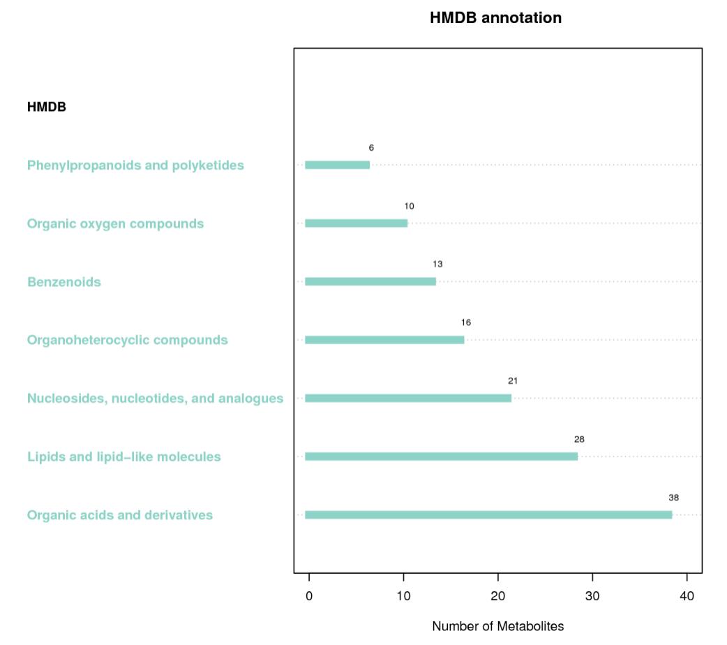 Identification to metabolites in the HMDB database super class classification statistics